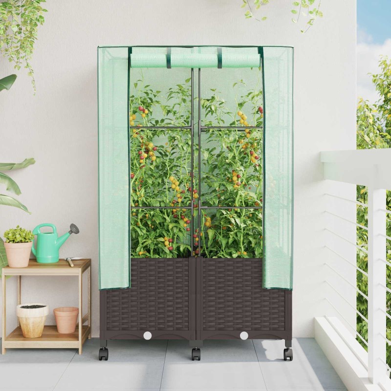 Jardinière de jardin avec couverture de serre et roues 2 pc PP 639644639644