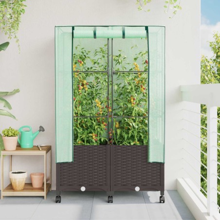 Jardinière de jardin avec couverture de serre et roues 2 pc PP 639644639644