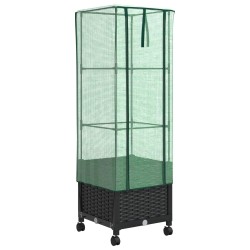 Jardinière de jardin avec couverture de serre et roues Noir PP 639649639649
