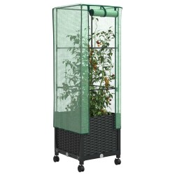 Jardinière de jardin avec couverture de serre et roues Noir PP 639649639649