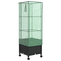 Jardinière de jardin avec couverture de serre et roues Noir PP 639649639649
