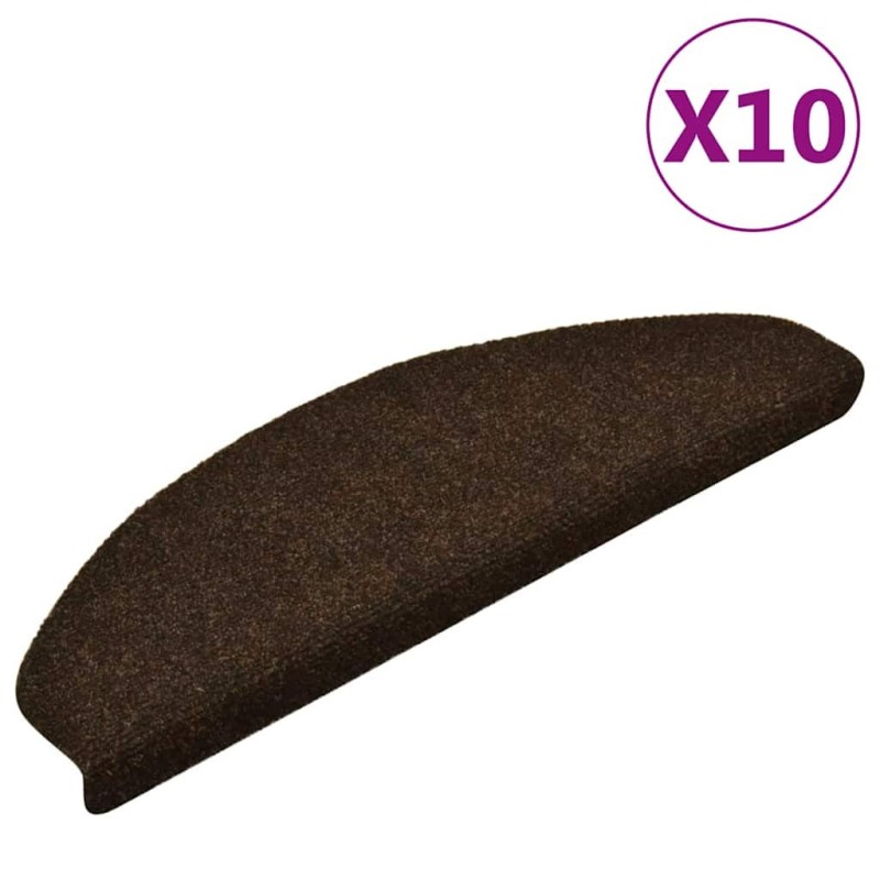 Tapis d'escalier auto-adhésifs 10 pièces 65 x 21 x 4 cm Marron Demi-rond Grand 639663639663