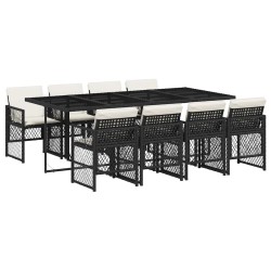 Ensemble à manger de jardin 9pcs coussins noir résine tressée 639701639701