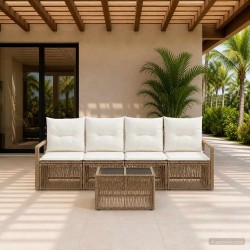 Ensemble de canapé de jardin 5 pcs Beige polyrotin 639714639714
