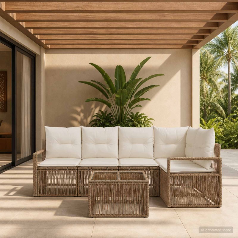 Ensemble de canapé de jardin 5 pcs Beige polyrotin 639715639715