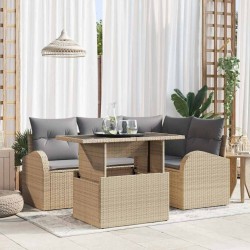 Ensemble de canapé de jardin 5 pcs Beige Poly rotin 639717639717