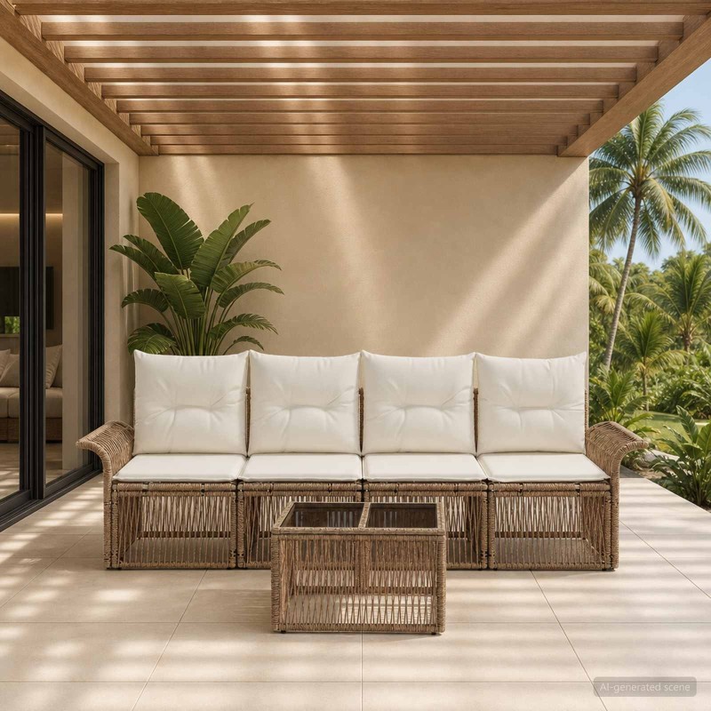 Ensemble de canapé de jardin 5 pcs Beige polyrotin 639718639718