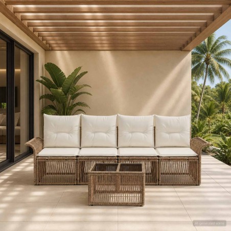 Ensemble de canapé de jardin 5 pcs Beige polyrotin 639718639718