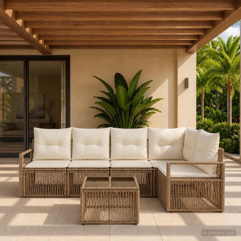 Ensemble de canapé de jardin 6 pcs Beige polyrotin 639731639731