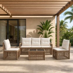 Ensemble de canapé de jardin 6 pcs Beige polyrotin 639736639736