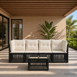 Ensemble de canapé de jardin 5 pcs Noir polyrotin 639745639745