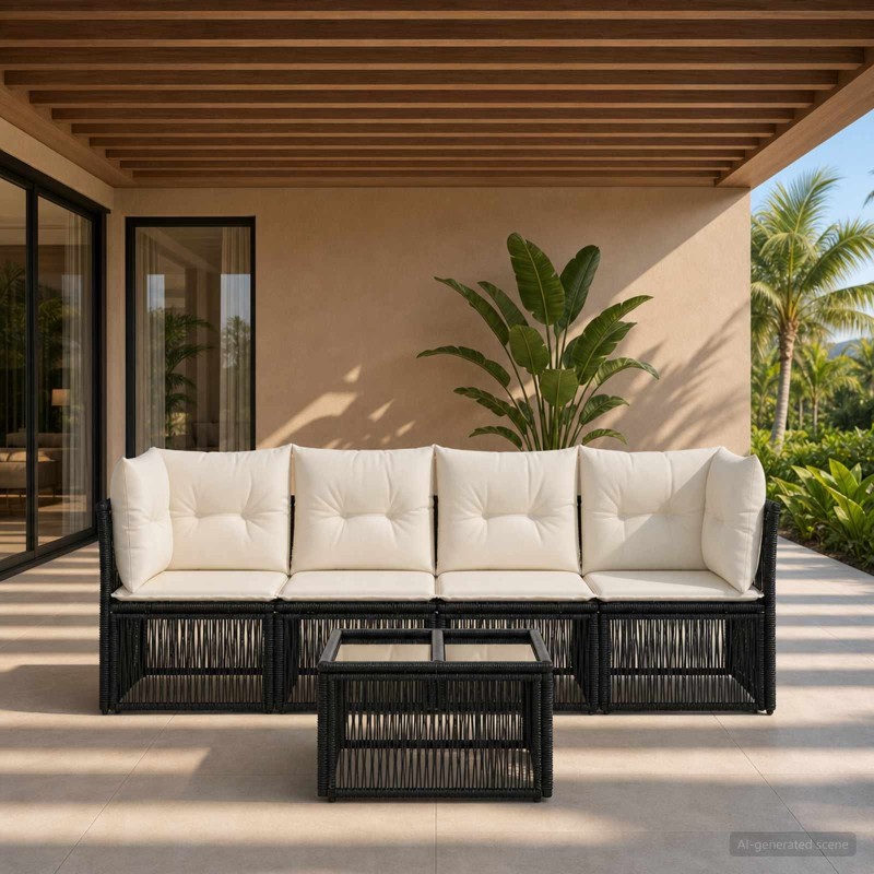Ensemble de canapé de jardin 5 pcs Noir polyrotin 639745639745