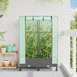Jardinière de jardin avec couverture de serre et roues 2 pc PP 639746639746