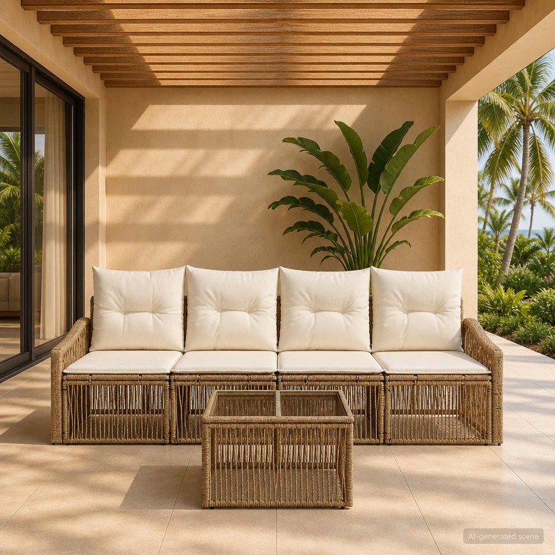 Ensemble de canapé de jardin 5 pcs Beige polyrotin 639749639749