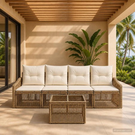 Ensemble de canapé de jardin 5 pcs Beige polyrotin 639749639749