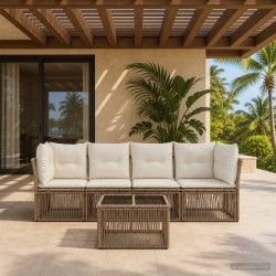 Ensemble de canapé de jardin 5 pcs Beige polyrotin 639753639753