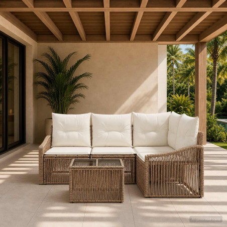 Ensemble de canapé de jardin 5 pcs Beige polyrotin 639757639757