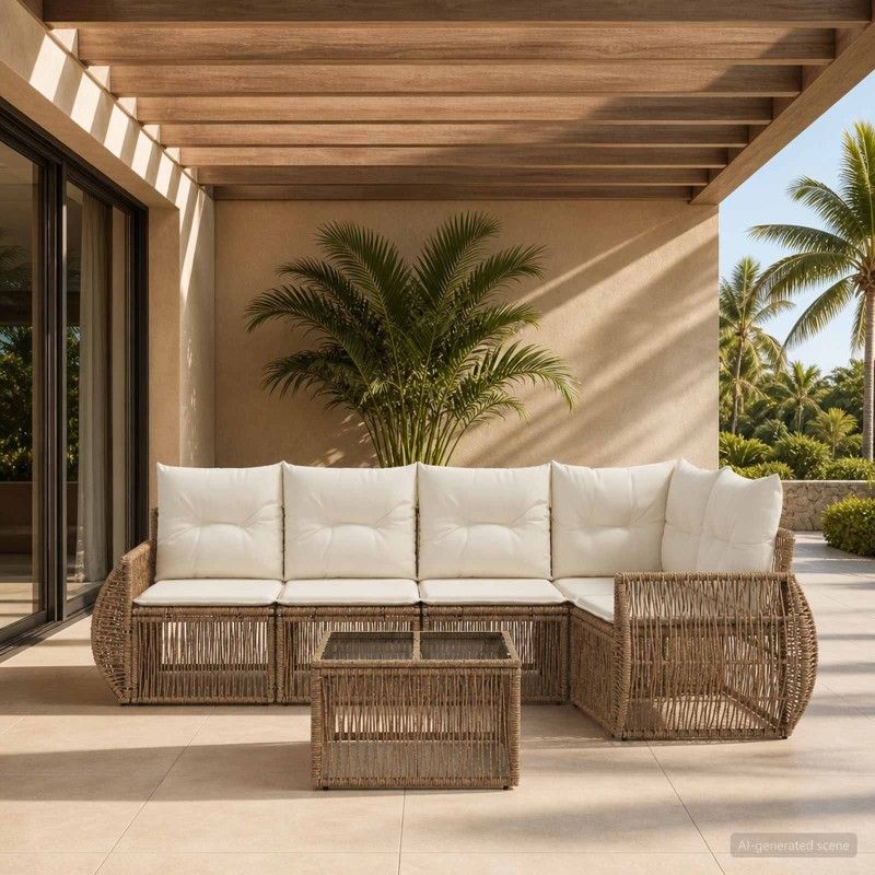 Ensemble de canapé de jardin 6 pcs Beige et blanc crème 639768639768