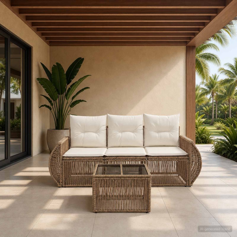 Ensemble de canapé de jardin 4 pcs Beige et blanc crème 639779639779