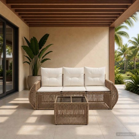 Ensemble de canapé de jardin 4 pcs Beige et blanc crème 639779639779