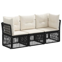 Ensemble de canapé de jardin 3 pcs Noir polyrotin 639783639783