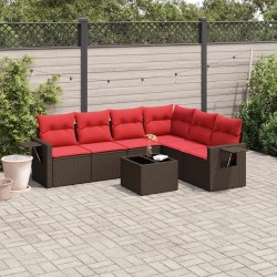 Ensemble de canapé de jardin 7 pcs avec coussins marron résine tressée 639804639804