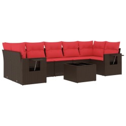 Ensemble de canapé de jardin 8 pcs avec coussins marron résine tressée 639805639805