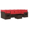 Ensemble de canapé de jardin 8 pcs avec coussins marron résine tressée 639805639805