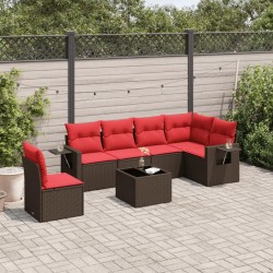 Ensemble de canapé de jardin 7 pcs avec coussins marron résine tressée 639807639807