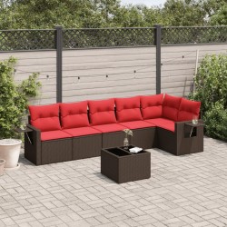 Ensemble de canapé de jardin 7 pcs avec coussins marron résine tressée 639809639809