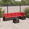 Ensemble de canapé de jardin 7 pcs avec coussins marron résine tressée 639809639809