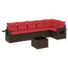 Ensemble de canapé de jardin 7 pcs avec coussins marron résine tressée 639809639809