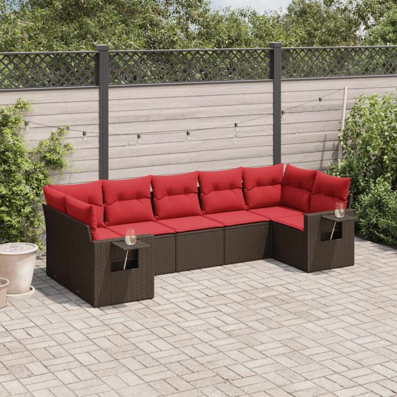 Ensemble de canapé de jardin 7 pcs avec coussins marron résine tressée 639810639810