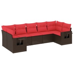 Ensemble de canapé de jardin 7 pcs avec coussins marron résine tressée 639810639810