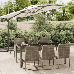 Ensemble à manger jardin et coussins 7 pcs gris rotin 639811639811