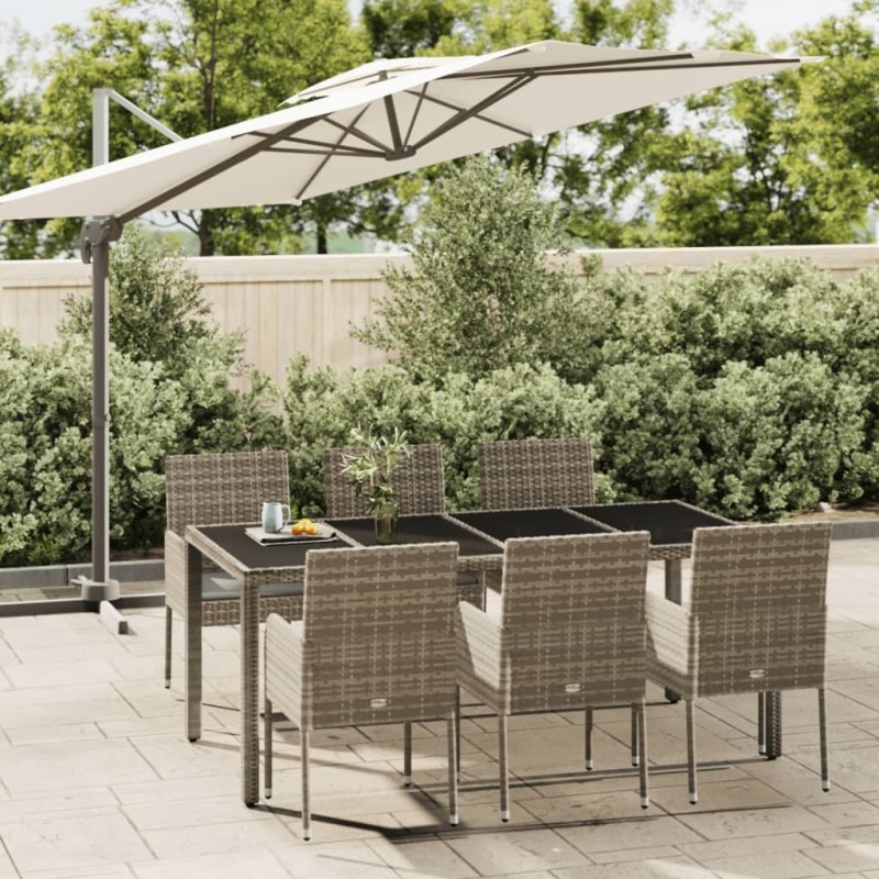 Ensemble à manger jardin et coussins 7 pcs gris rotin 639811639811