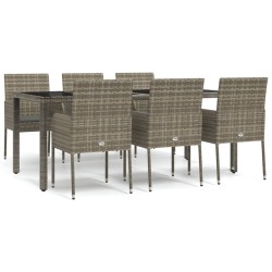 Ensemble à manger jardin et coussins 7 pcs gris rotin 639811639811