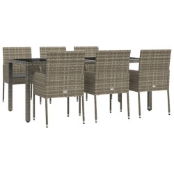 Ensemble à manger jardin et coussins 7 pcs gris rotin 639811639811