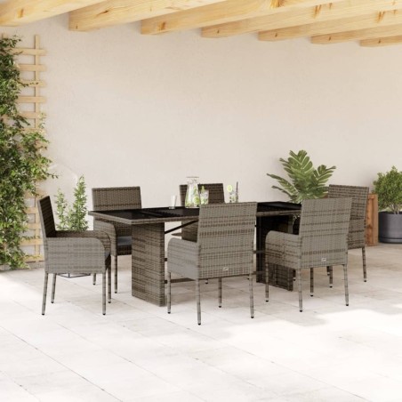 Ensemble à manger de jardin et coussins 7 pcs gris rotin 639826639826