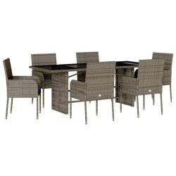 Ensemble à manger de jardin et coussins 7 pcs gris rotin 639826639826