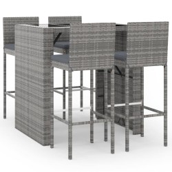 Ensemble de bar de jardin 5 pcs avec coussins gris poly rotin 639832639832