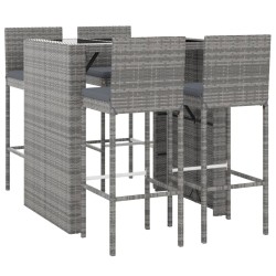 Ensemble de bar de jardin 5 pcs avec coussins gris poly rotin 639832639832