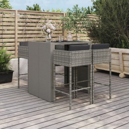 Ensemble de bar de jardin 5 pcs avec coussins gris poly rotin 639854639854