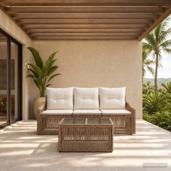 Ensemble de canapé de jardin 4 pcs Beige polyrotin 639858639858