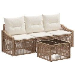 Ensemble de canapé de jardin 4 pcs Beige polyrotin 639858639858