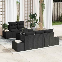 Ensemble de canapé de jardin avec coussin 6 pcs Noir polyrotin 639864639864