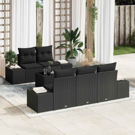 Ensemble de canapé de jardin avec coussin 6 pcs Noir polyrotin 639864639864