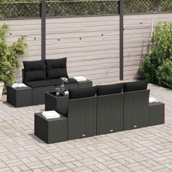 Ensemble de canapé de jardin avec coussin 6 pcs Noir polyrotin 639864639864