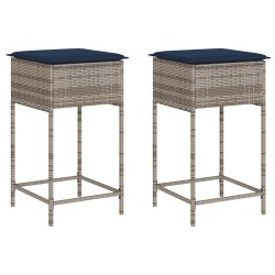 Tabourets de bar de jardin avec coussins lot de 2 gris résine tressée 639867639867