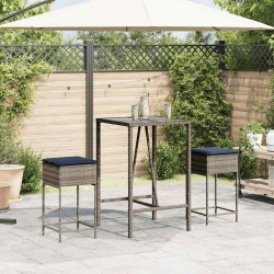 Tabourets de bar de jardin avec coussins lot de 2 gris résine tressée 639867639867
